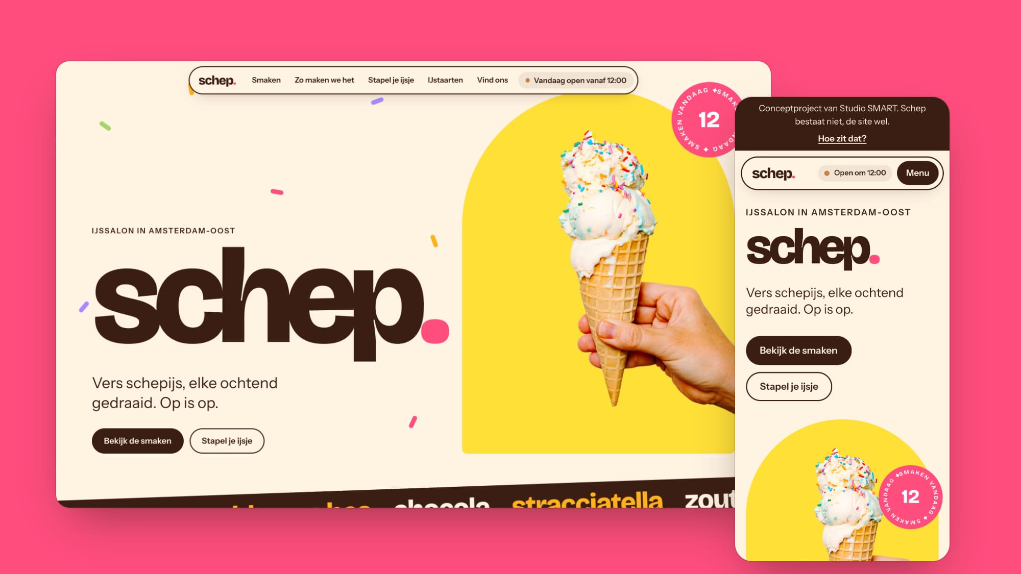 De Schep-one-pager op een laptop en een telefoon
