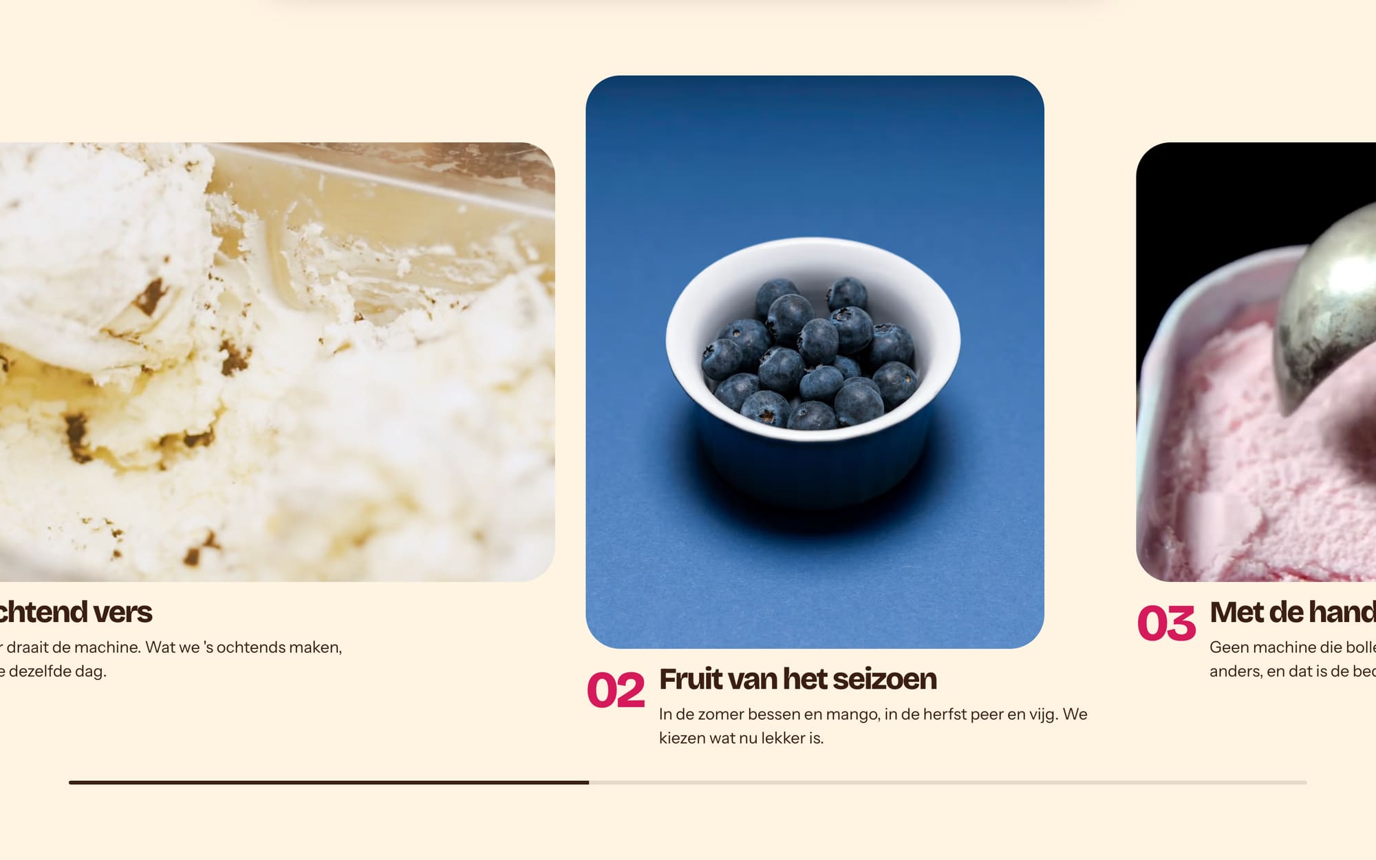 De stappen van melk tot hoorntje als zijwaartse rij met foto en video