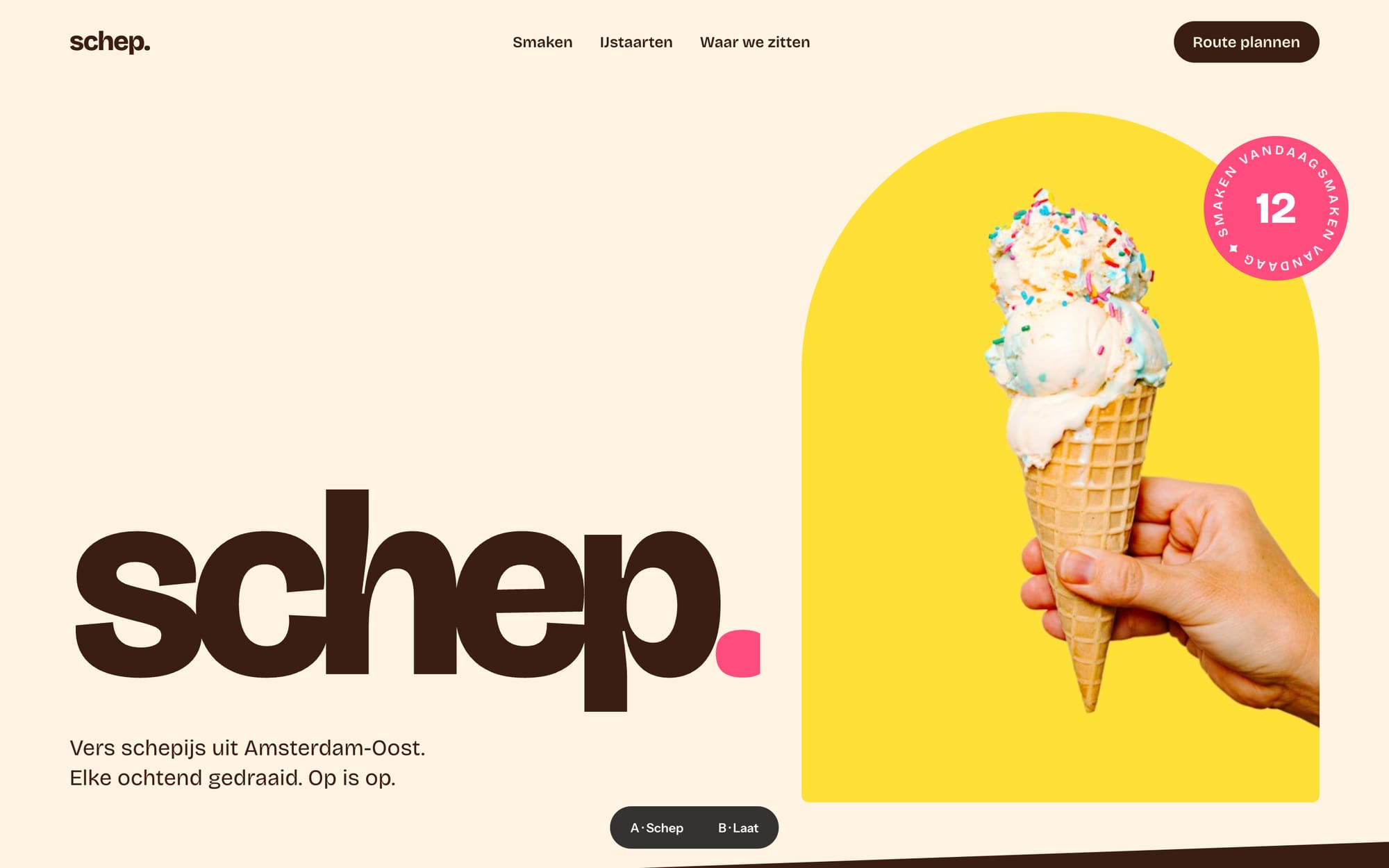 Richting A: Schep, een ijssalon in roze, geel en chocola