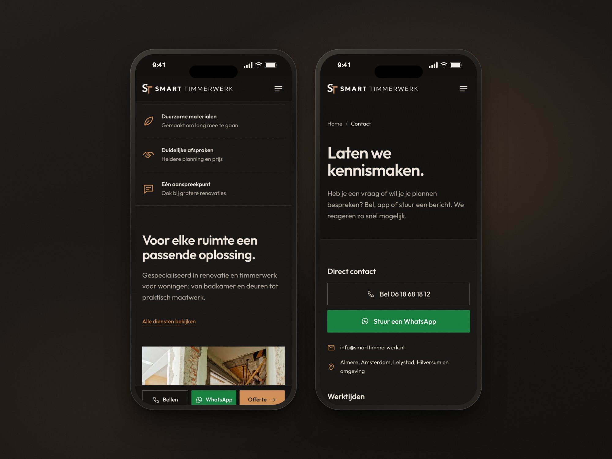 Vaste actiebalk en de contactpagina op mobiel