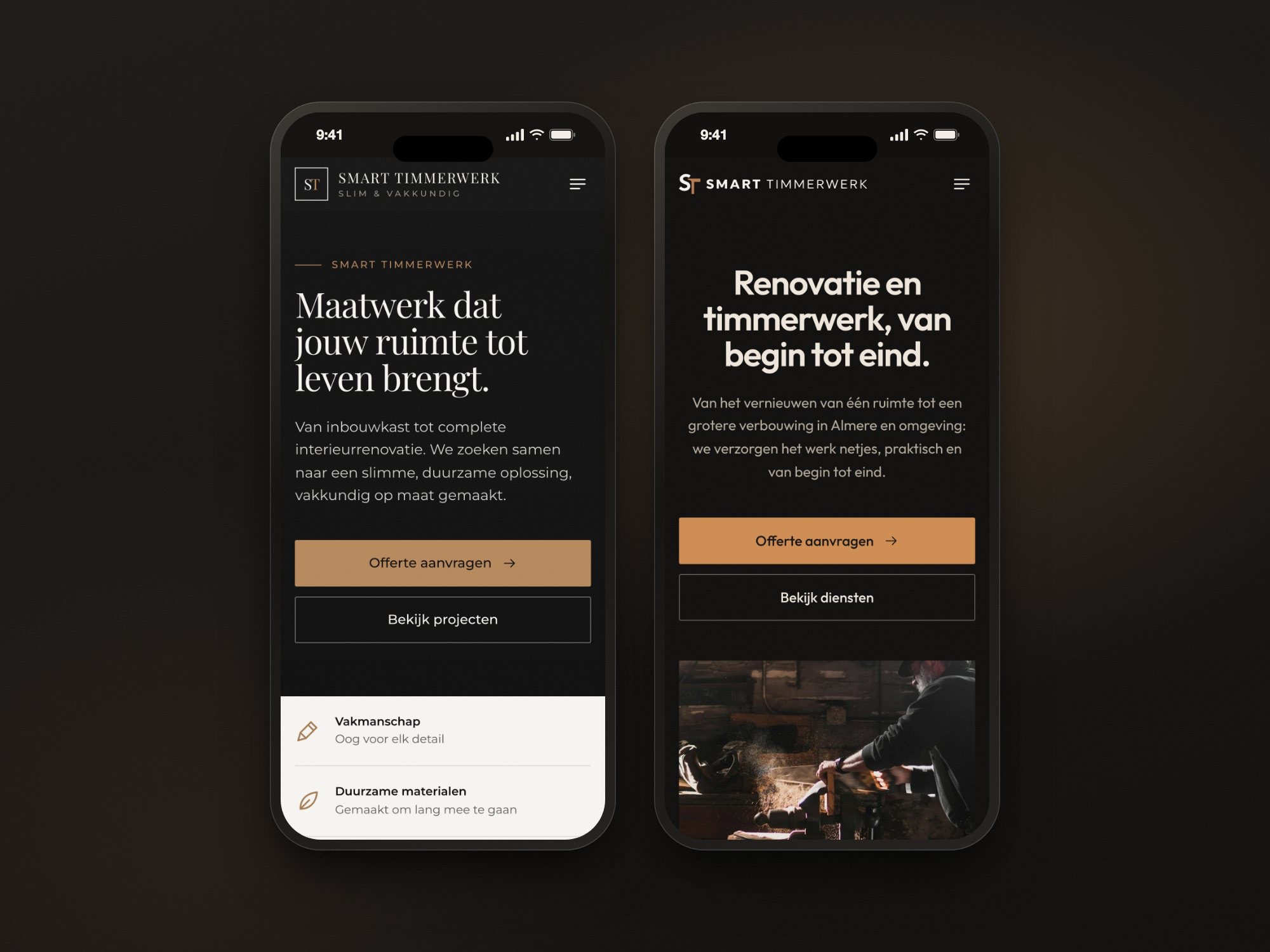 De eerste versie en het herontwerp naast elkaar op mobiel