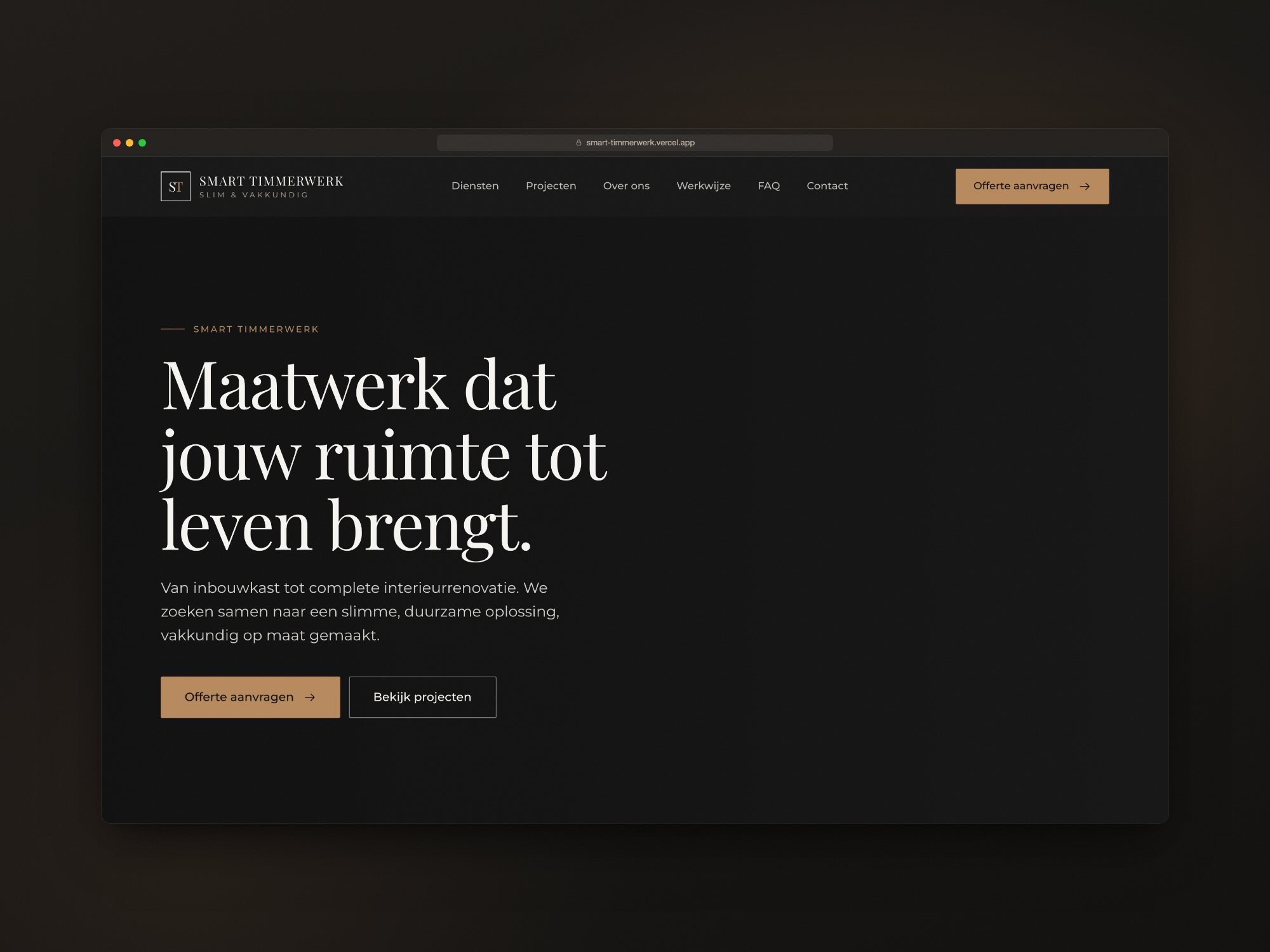 Eerste versie van de homepage, licht en klassiek