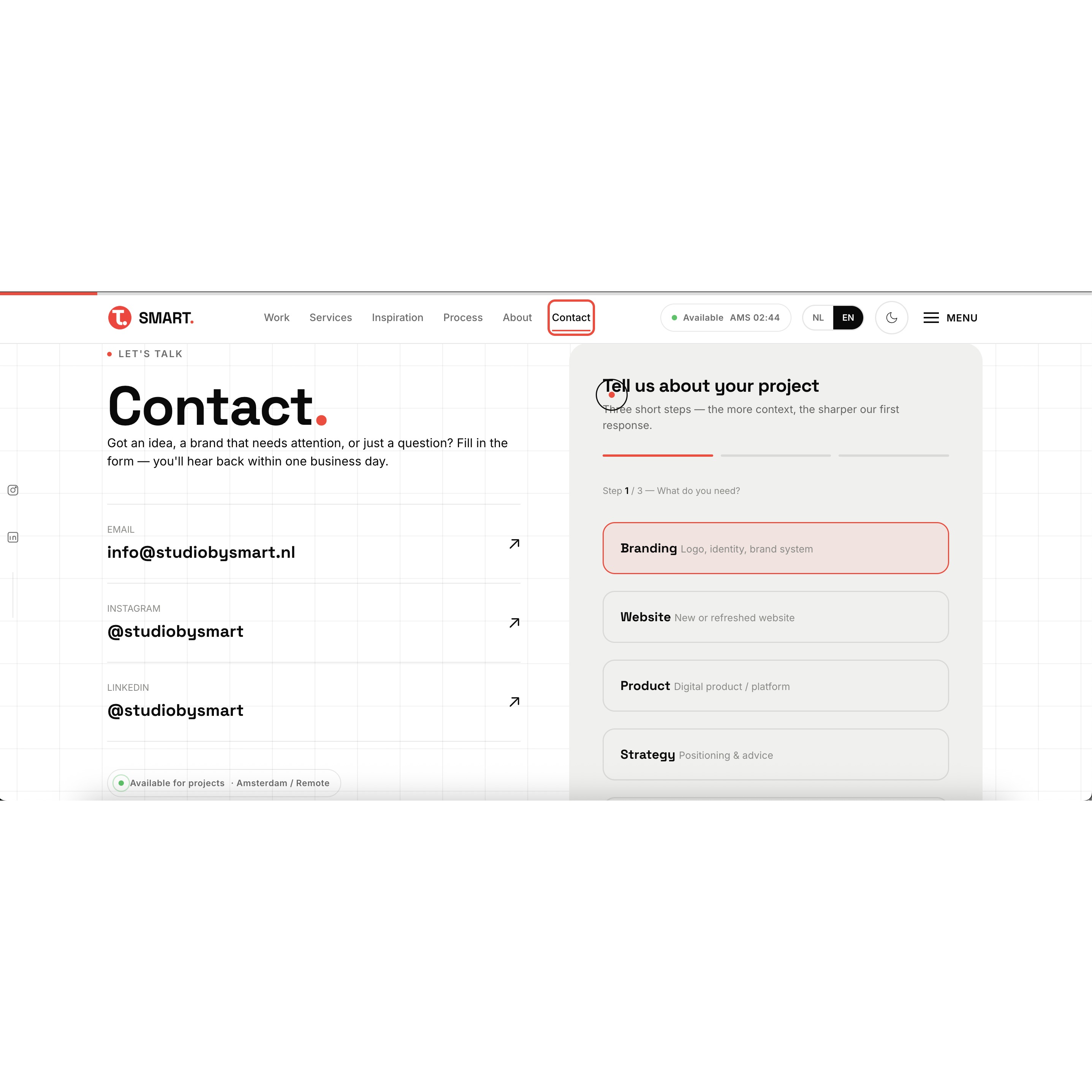 Contact-pagina in light mode