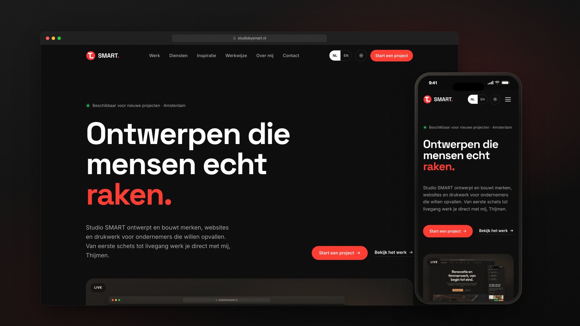 De vernieuwde Studio SMART-website op een laptop en een telefoon