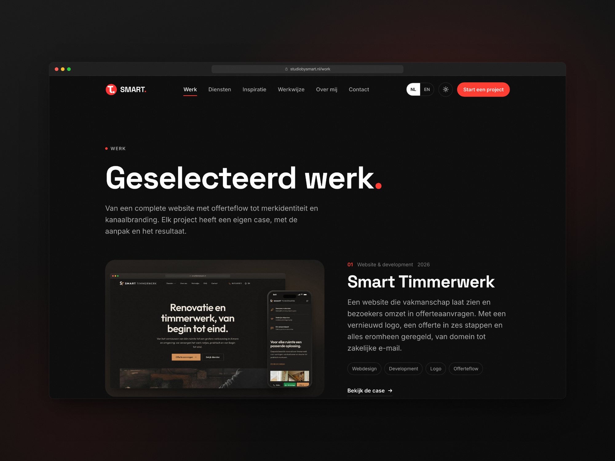 De werkpagina na het herontwerp