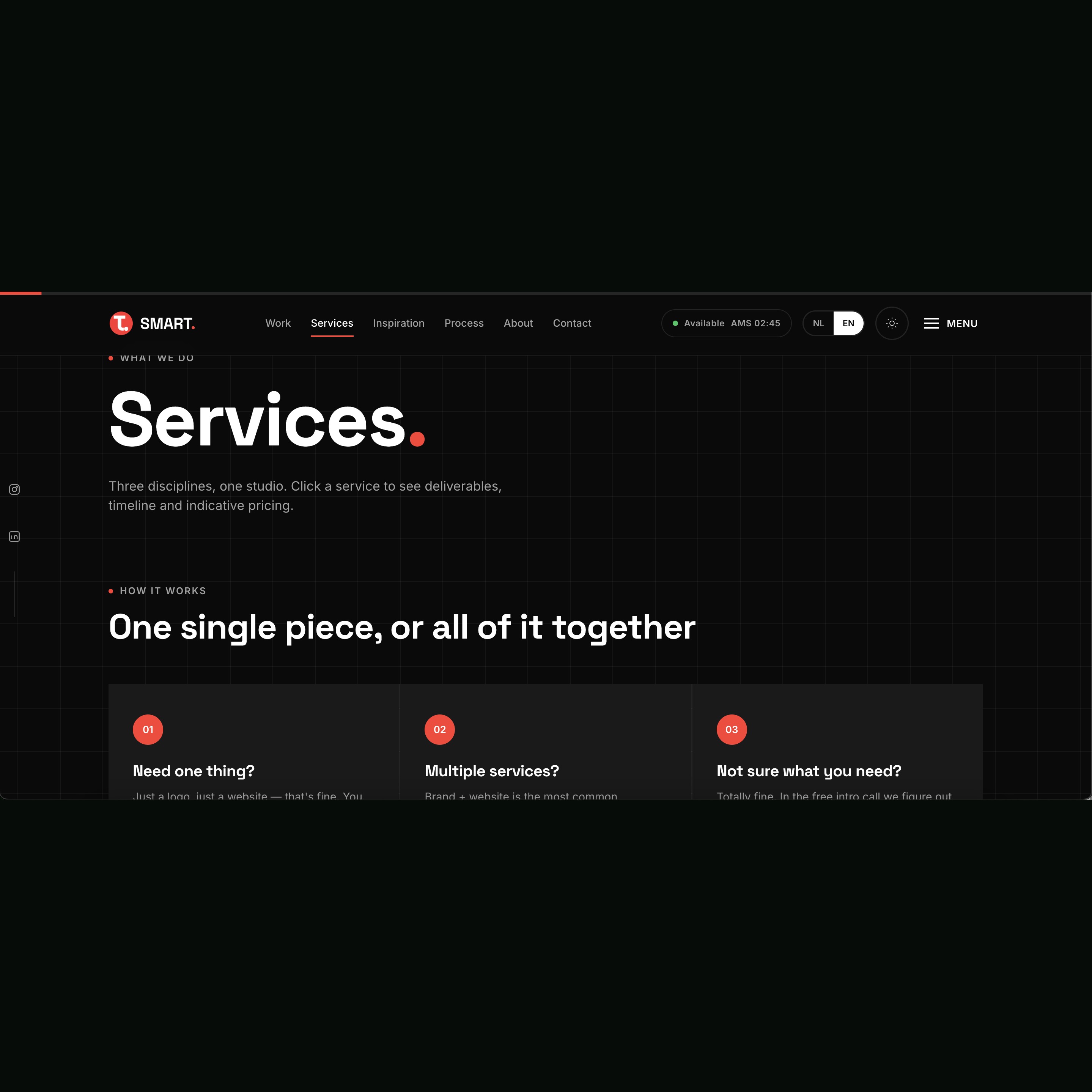 Services-pagina, dark mode